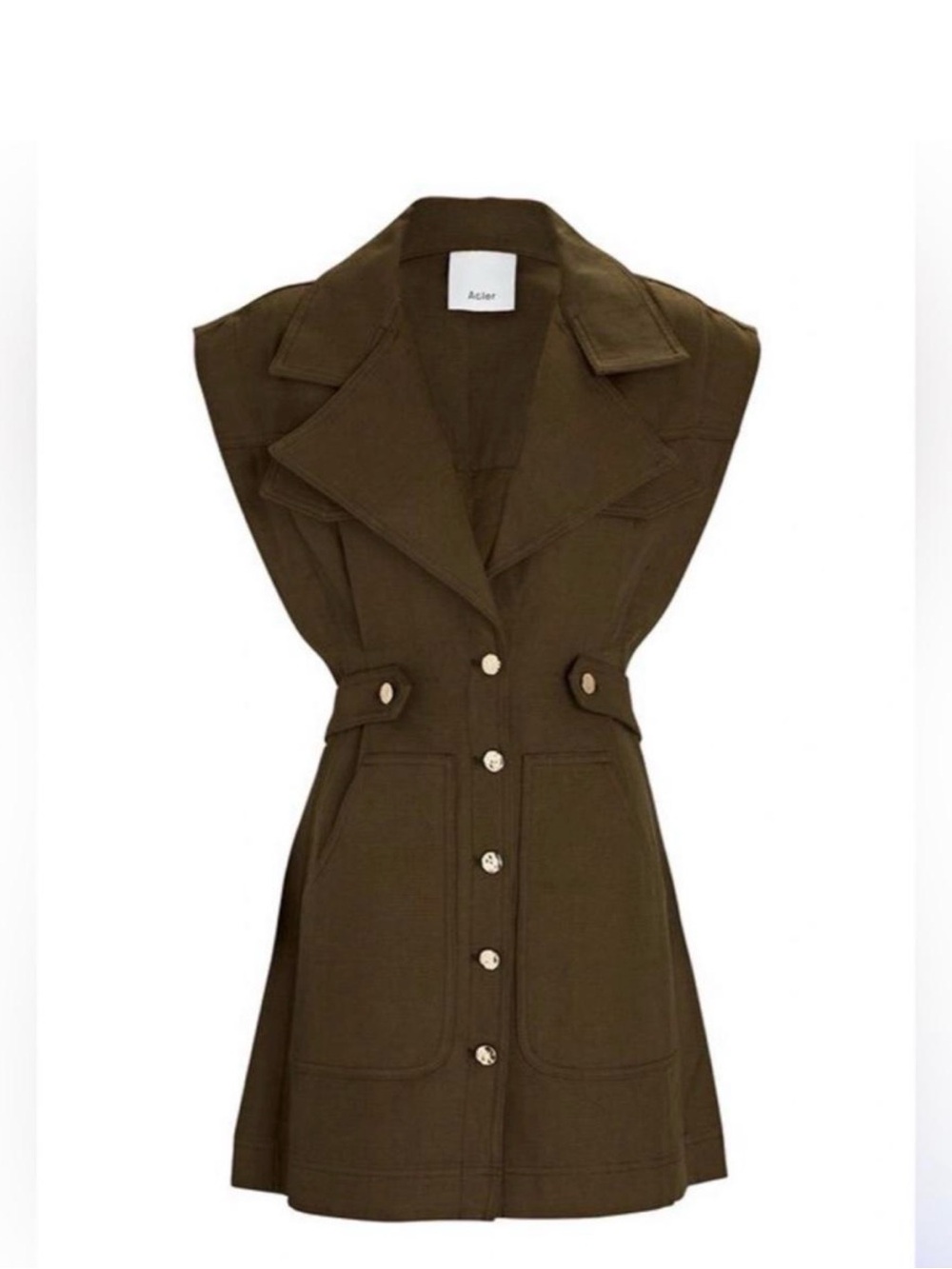 Acler Olive Green Sleeveless Button-Front Mini Dress